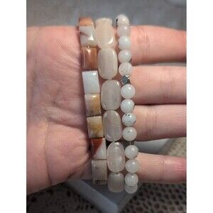 Stretch Bracelet Set- Mountain Jade, Oregon Picture Jasper, And Gray Quartz